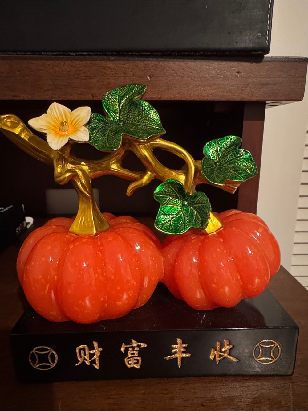 Double Pumpkin with Green Leaves Decor